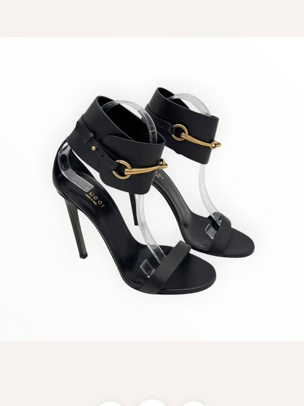Gucci Black Leather High-Heel Sandals with Gold Horsebit Ursula Heels